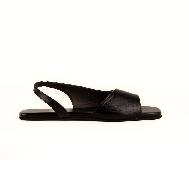 Seashell Slingback Vegan Leather Black Women Sandals