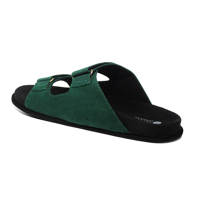 Zen Luxe Dual-Strap Vegan Suede Green Men Slides