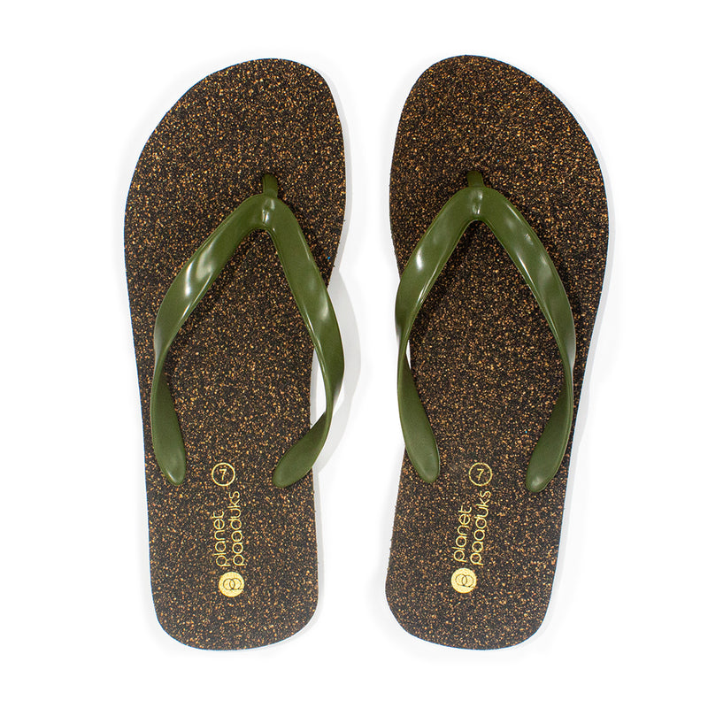 Exis Thong-Strap Cork Green Flip-Flops For Men