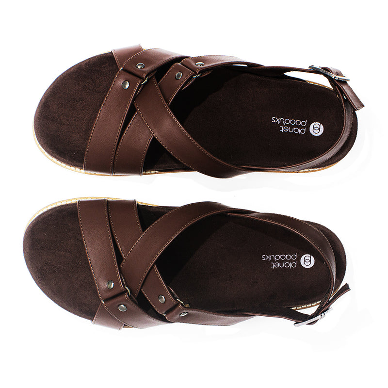 Fox Luxe Crossover Vegan Leather Brown Men Sandals