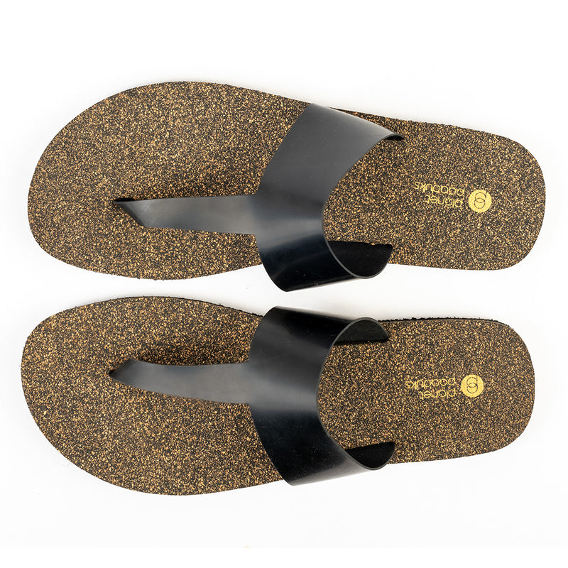 Eso Thong-Strap Cork Black Women Slides