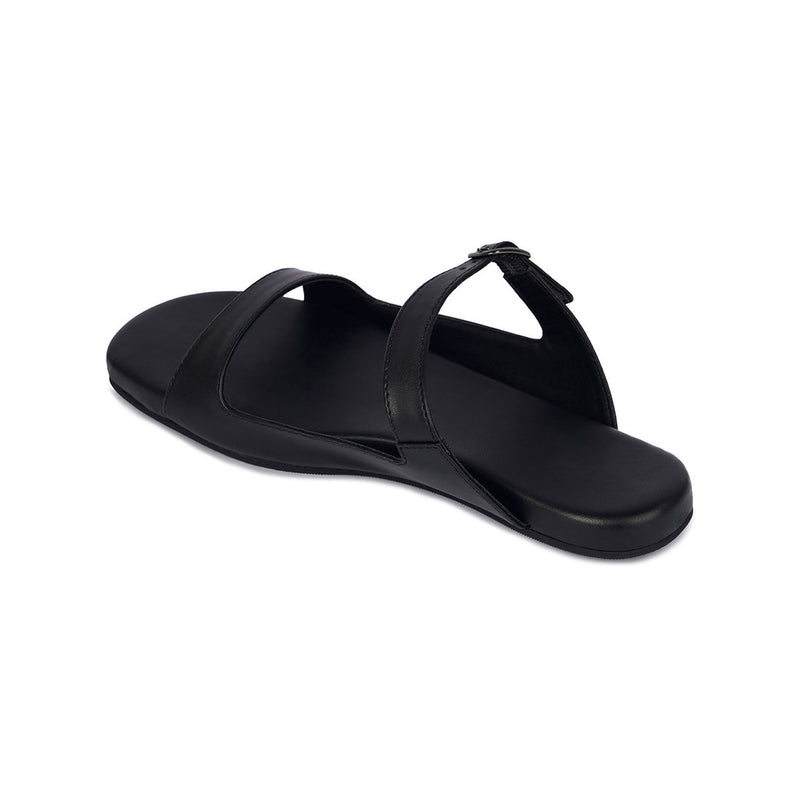 Eve Dual-Strap Vegan Leather Black Slides Women Thrift Edit