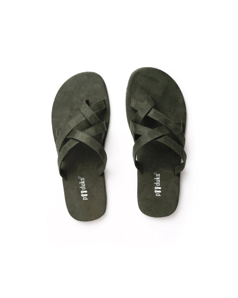 Radial Crossover Vegan Suede Slides Men